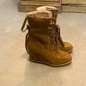 Veronica Beard Suede Lace Up Boot with Shearling Inside